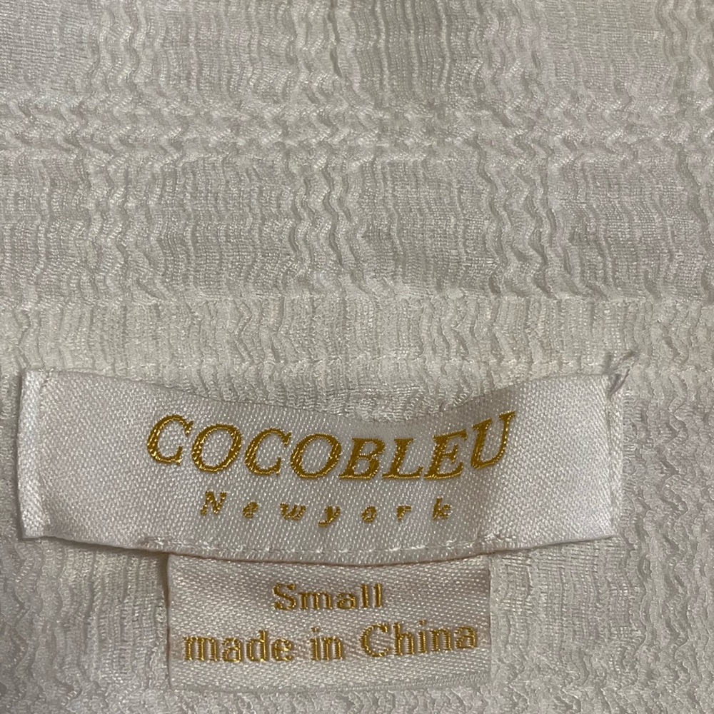 Cocobleu NY Cottagecore Button, Short Sleeve Top, Ruffled Collar, Sz S, White - Picture 8 of 9